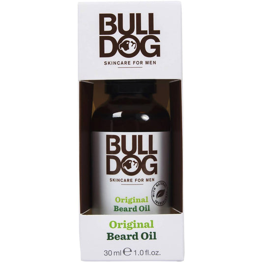 Bulldog Original Beard Oil is purpose built for men and enriched with amazing natural ingredients.  This fast-absorbing & softening beard oil contains aloe vera, camelina oil and green tea. It has been specially formulated to soften, tame and condition the beard.  This conditioning beard oil improves the shine of the beard without making it look greasy.  Not only will our unique blend of 8 essential oils leave your beard smelling great but our Original Beard Oil improves the overall shine of the beard.